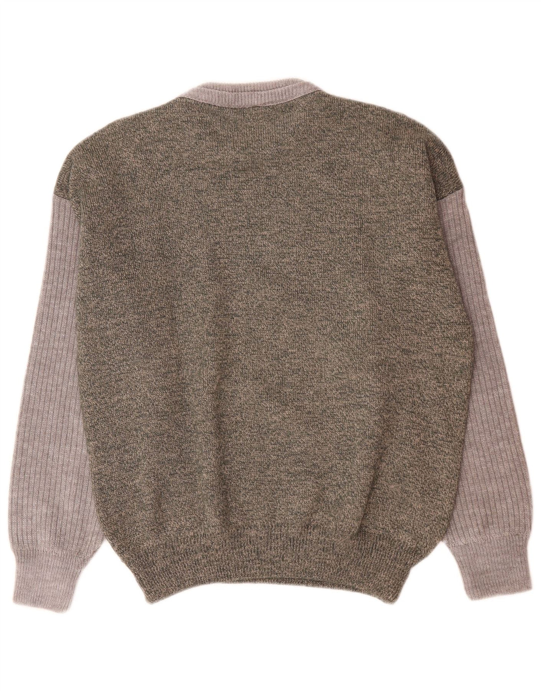 Vintage trøje med rund hals til mænd Stor grøn Colourblock Uld