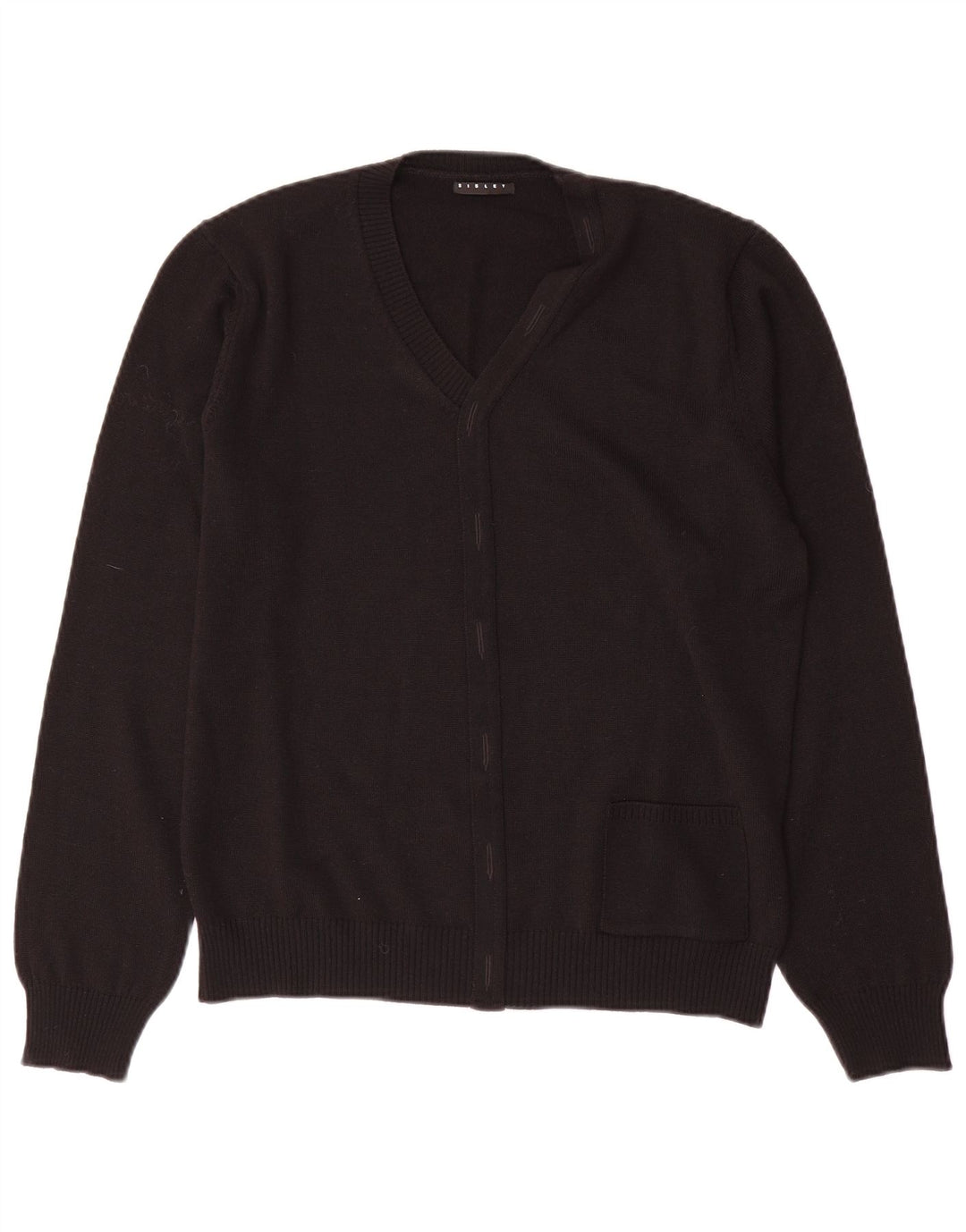 SISLEY Dame V-hals sweater UK 14 Medium Sort Uld