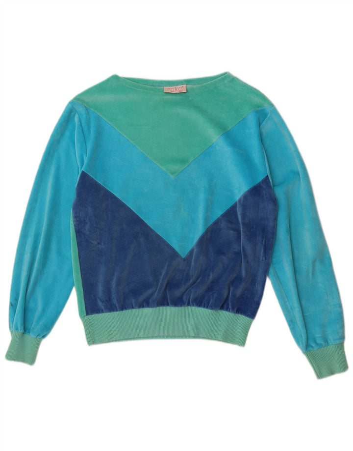 Codice Dame Velour Sweatshirt Jumper UK 12 Medium Blue Colourblock Bomuld