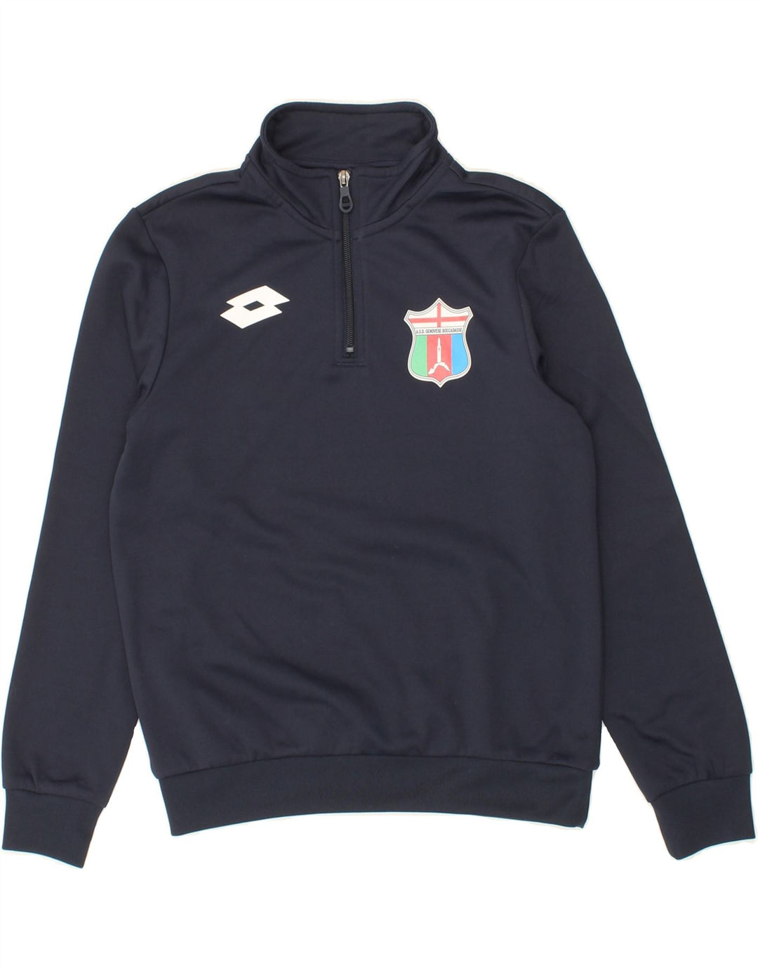 LOTTO Boys Graphic Zip Neck Sweatshirt Jumper 11-12 Years Medium Navy Blue Vintage Lotto and Second-Hand Lotto from Messina Hembry 
