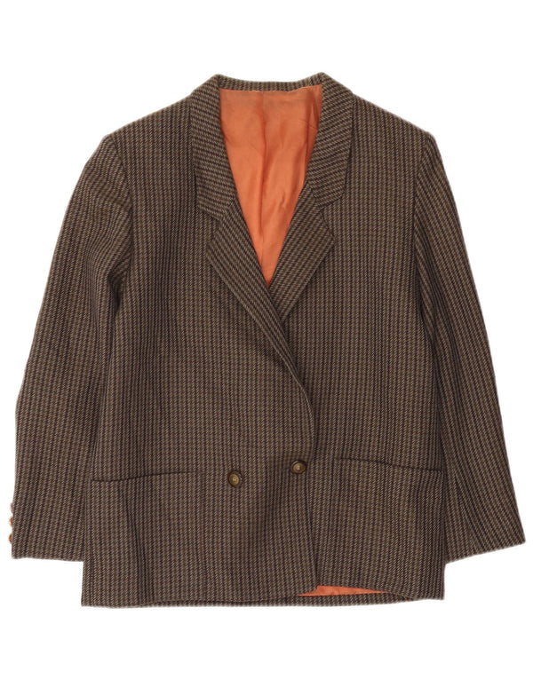 Vintage Dame Dobbeltradet Blazer Jacket UK 14 Medium Brown Houndstooth