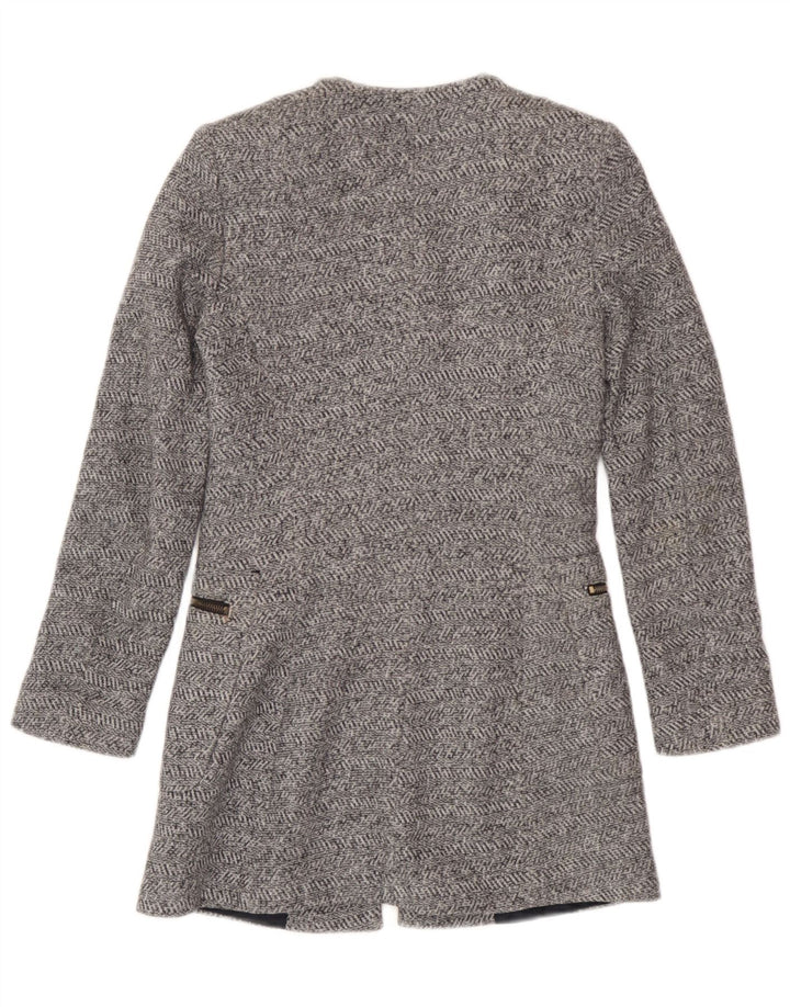 Zara Dame Longline Blazerjakke med fuld lynlås UK 6 XS Grå sildebensbomuld