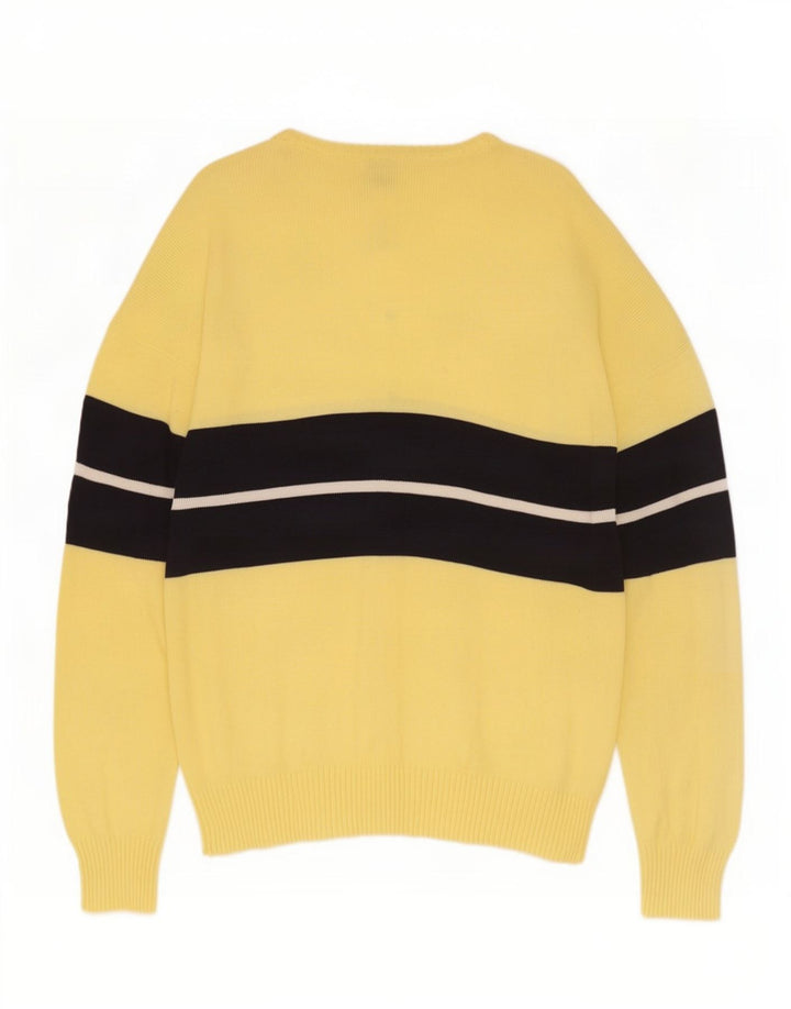 Vintage Herre Button Neck Jumper Sweater Medium Gul Colourblock Bomuld