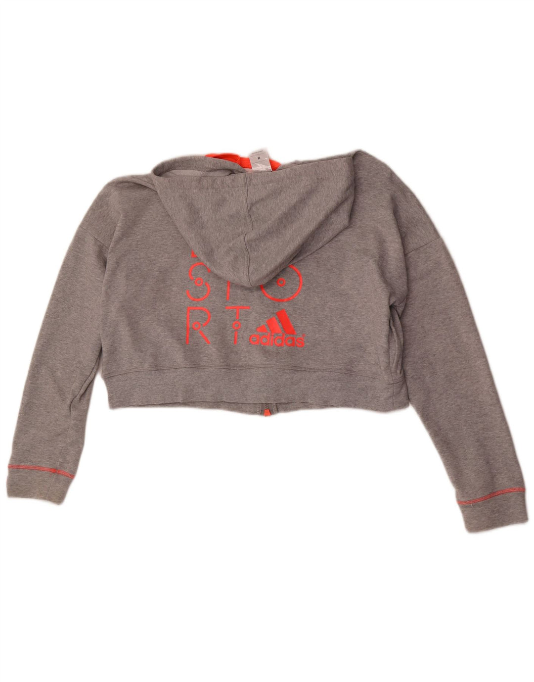 Adidas Dame Oversized Graphic Crop Zip Hættetrøje Sweater UK 14 Medium Grey
