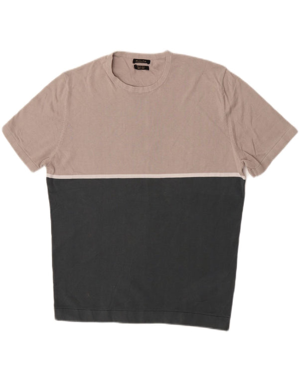 Massimo Dutti Herre T-Shirt Top Medium Grøn Colourblock Bomuld