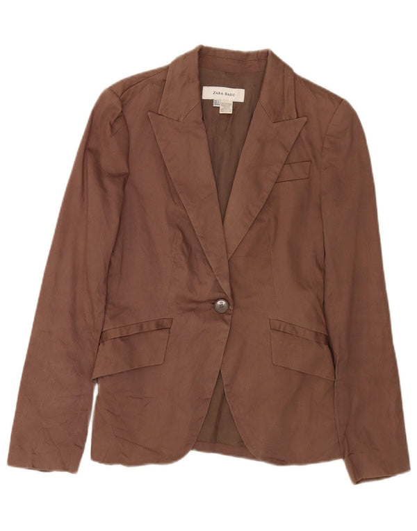Zara Dame 1 Knap Blazer Jacket UK 10 Lille Brun Bomuld