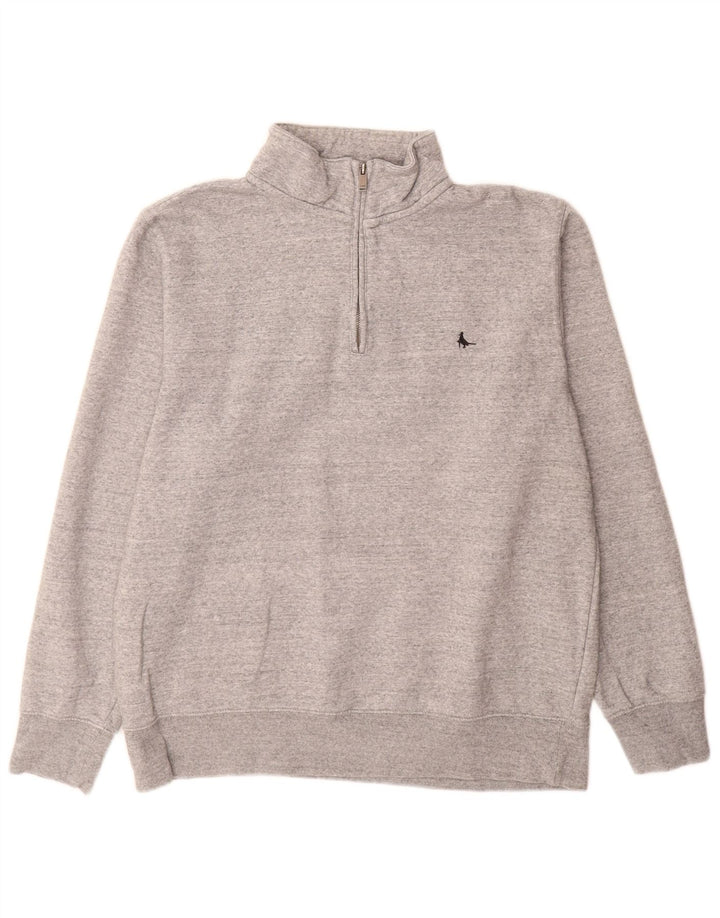 JACK WILLS Sweatshirt med lynlås til mænd Large Grå Flecked Bomuld