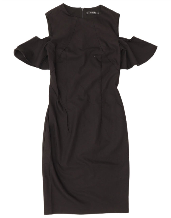 Zara Womens Off Shoulder Sheath Dress UK 12 Medium Black Bomuld