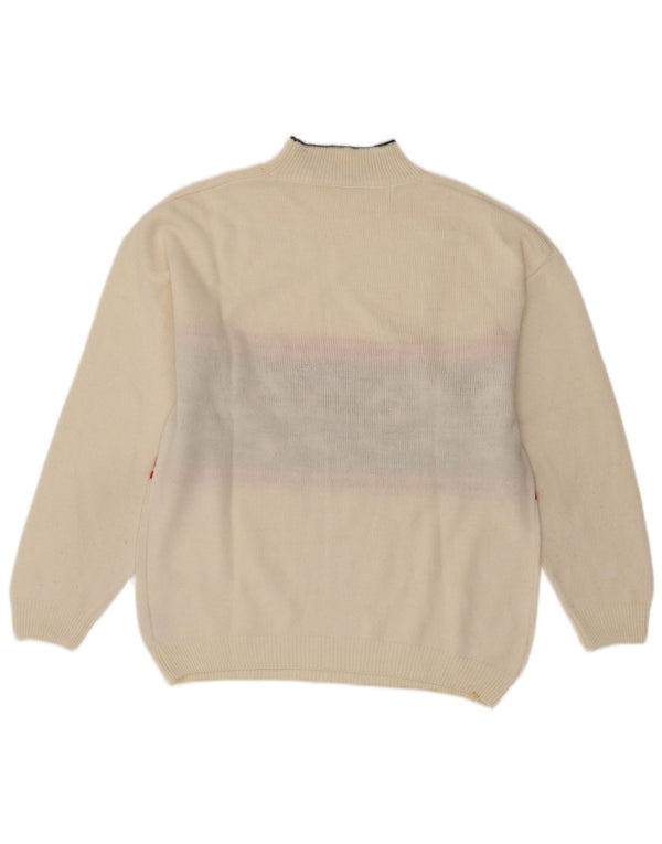 VINTAGE Dame Turtle Neck Sweater UK 16 Large White Fair Isle