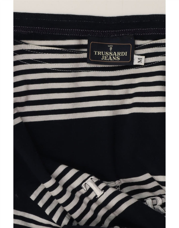 Trussardi Jeans Dame Grafisk Top Langærmet UK 14 Medium Navy Blue