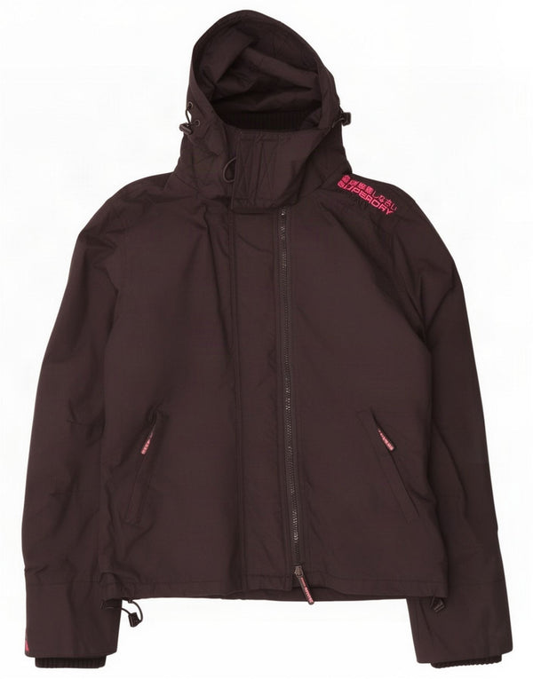 Superdry Dame Hooded Windbreaker Jacket UK 14 Medium Sort Nylon
