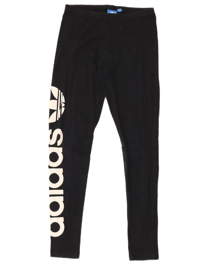 Adidas Dame Grafiske Leggings UK 12 Medium Sort Bomuld