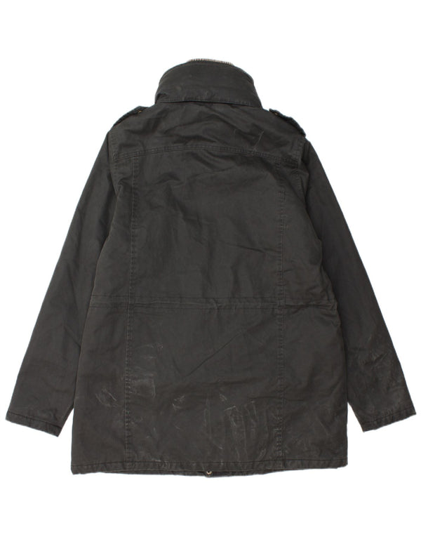 Fat Face Dame Military Hætte Vokset Jakke UK 14 Large Black