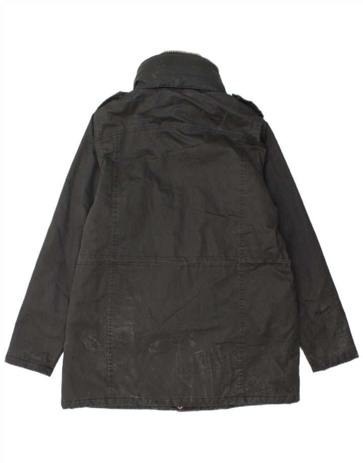 Fat Face Dame Military Hætte Vokset Jakke UK 14 Large Black