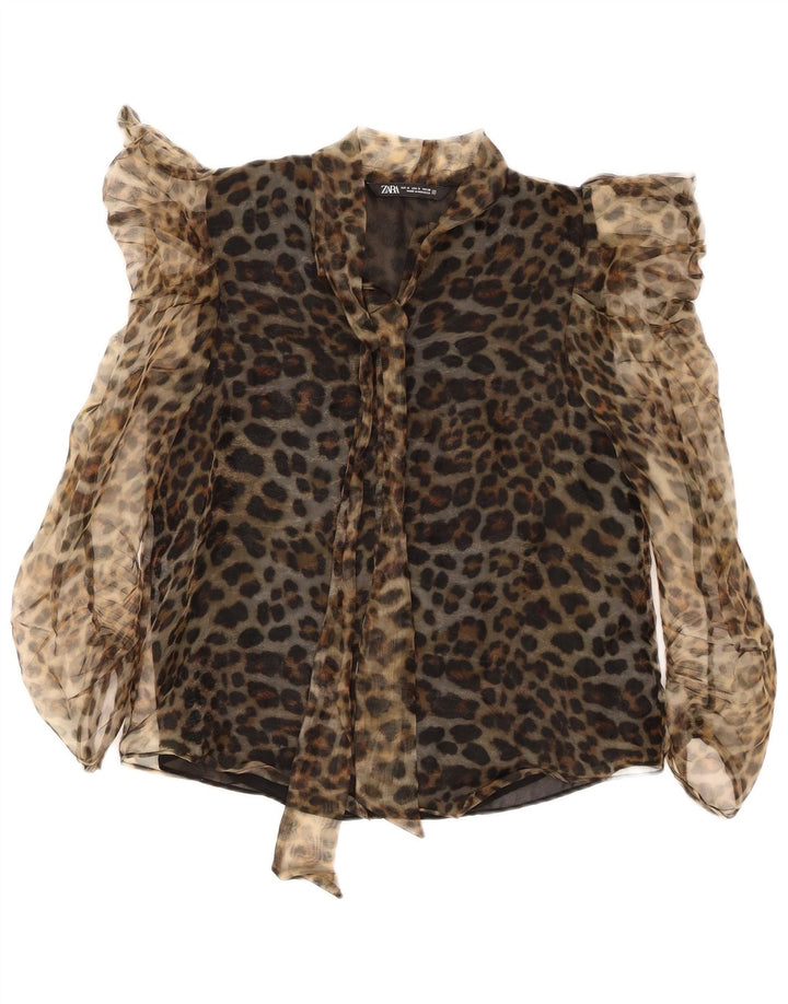 Zara Damebluse Top UK 10 Små brune dyreprint