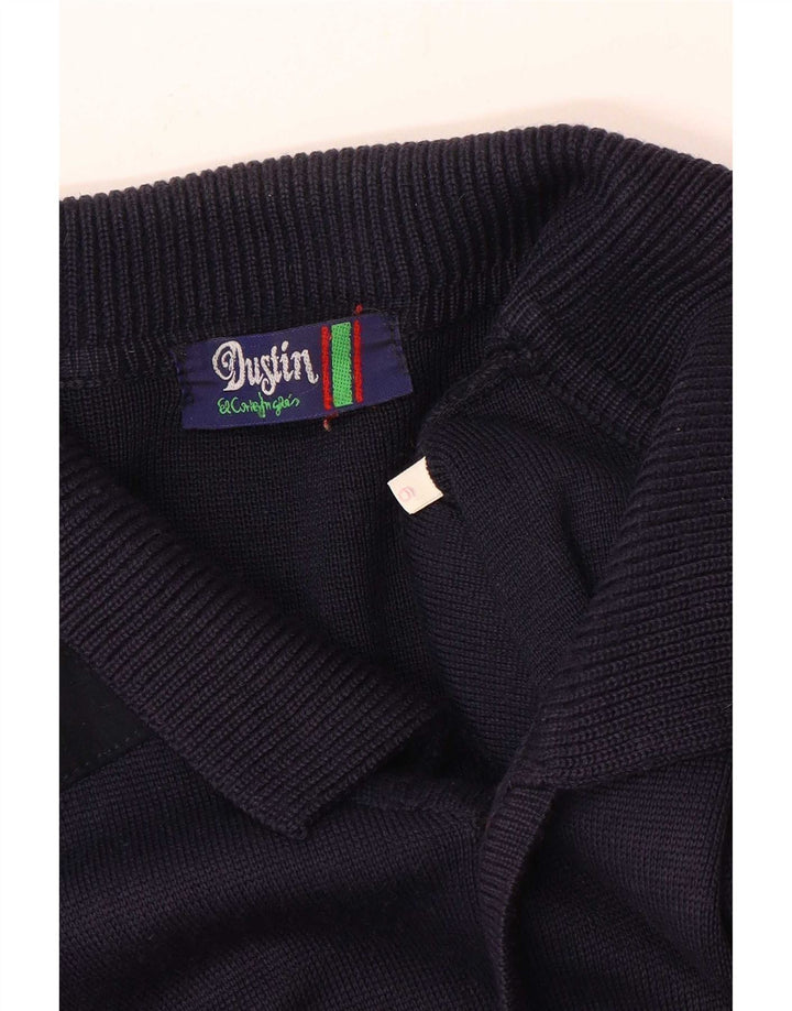 Vintage Herre Cardigan Sweater Stor Navyblå