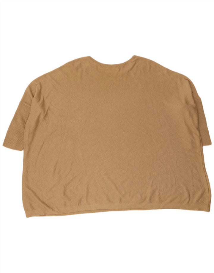 Zara Dame Kortærmet Jumper Sweater med rund hals UK 14 Medium Beige
