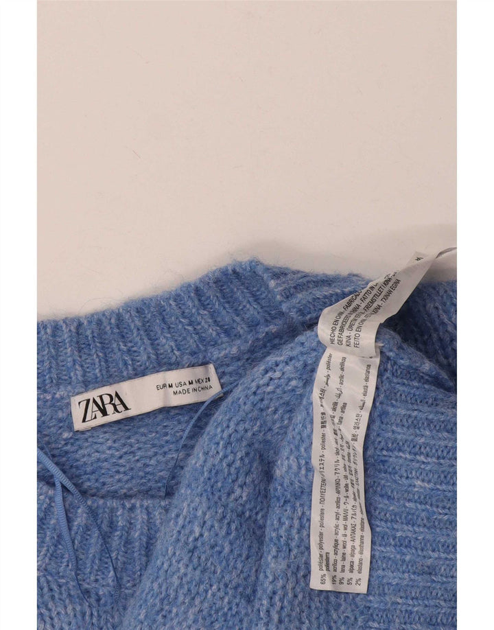 Zara Dame Oversized Crew Neck Jumper Sweater UK 14 Medium Blue Polyester