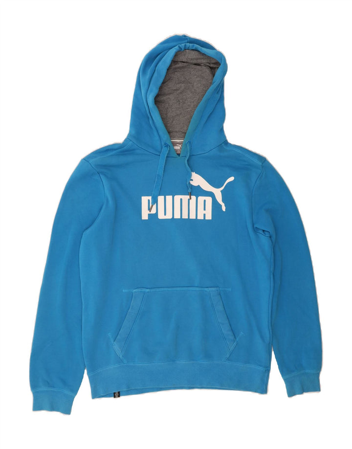 PUMA Mens Graphic Hoodie Jumper Medium Blue Cotton Vintage Puma and Second-Hand Puma from Messina Hembry 