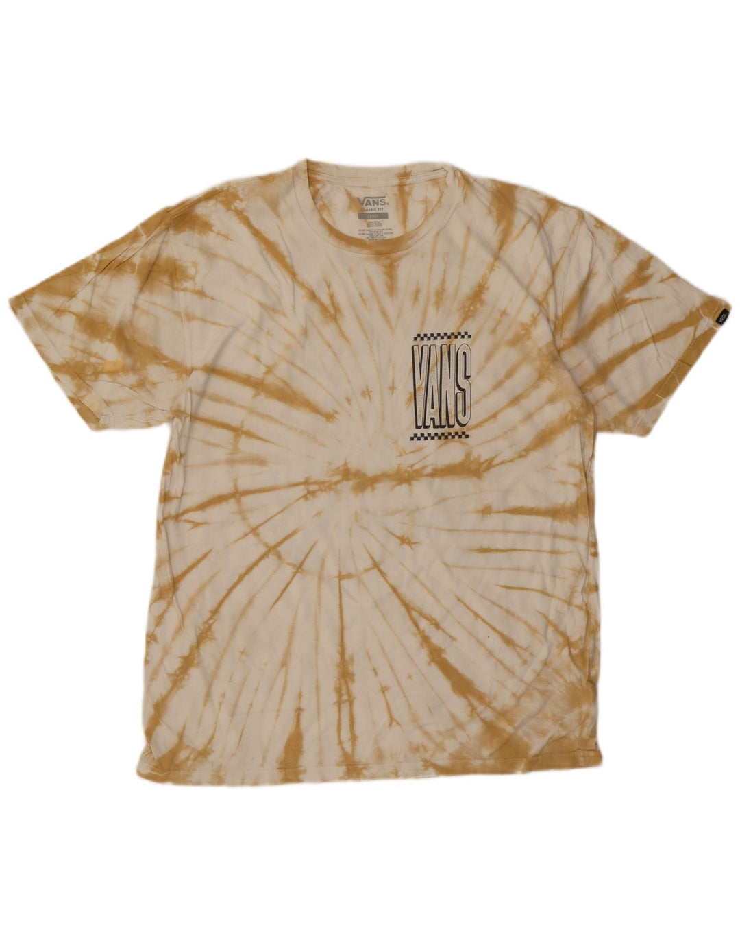 VANS Herre Classic Fit Grafisk T-Shirt Top Stor Beige Tie Dye Bomuld