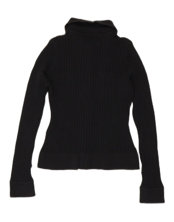 Zara Womens Crop Knit Shirt Bluse UK 12 Medium Black Rayon