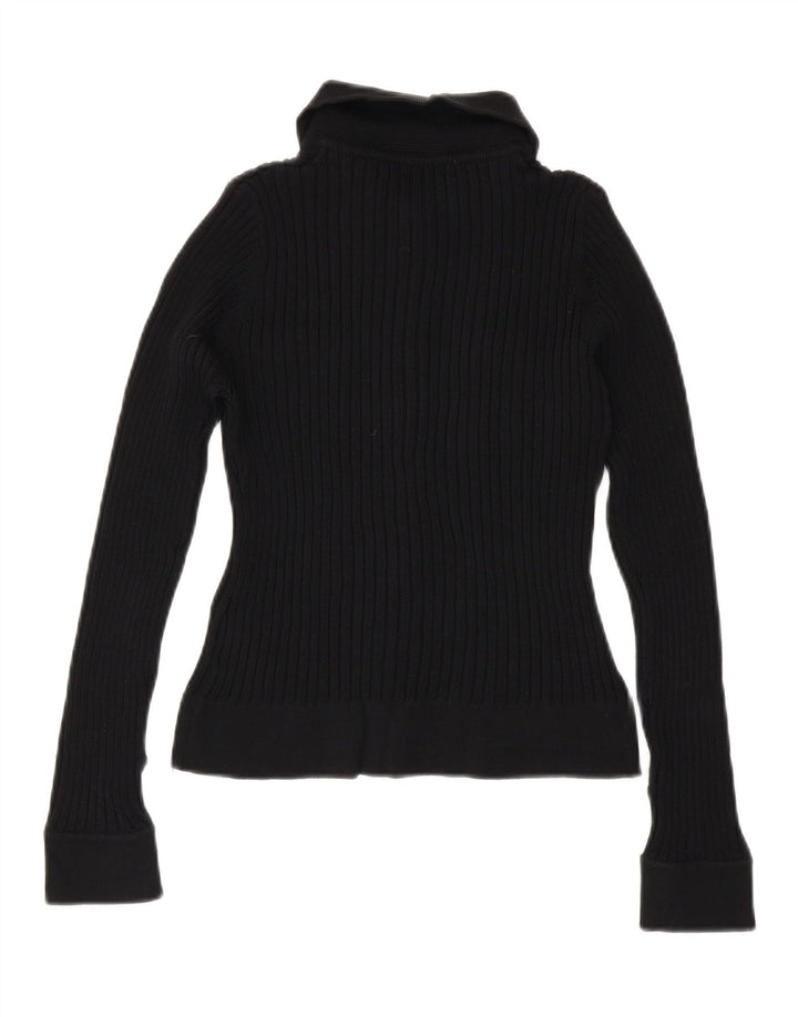 Zara Womens Crop Knit Shirt Bluse UK 12 Medium Black Rayon