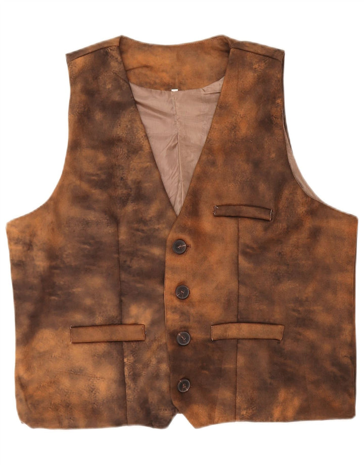 Vintage herre lædervest 2XL brun slipsfarve