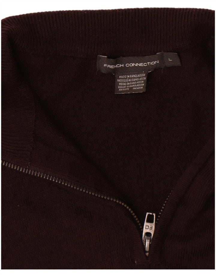 French Connection Herre Zip Neck Jumper Sweater Stor Brun Akryl