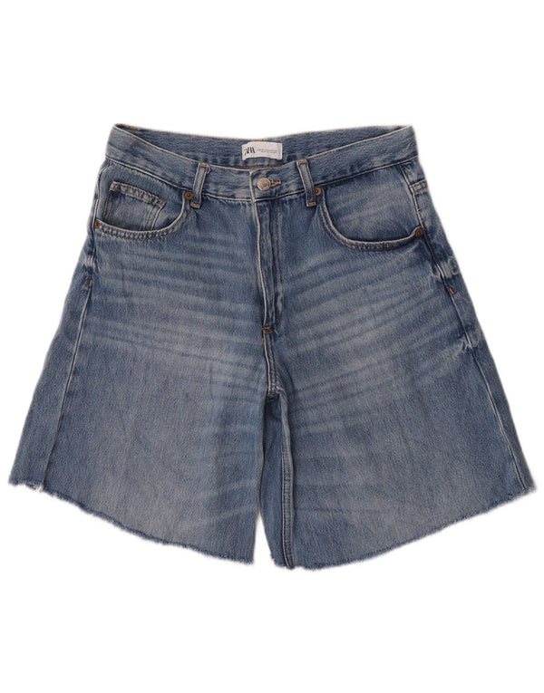 Zara Dame højtaljede denimshorts EU 36 XS W26 Blå
