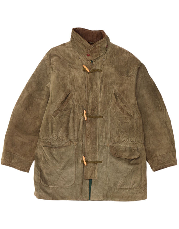 Vintage Womens Suede Duffle Coat UK 42 XL Khaki