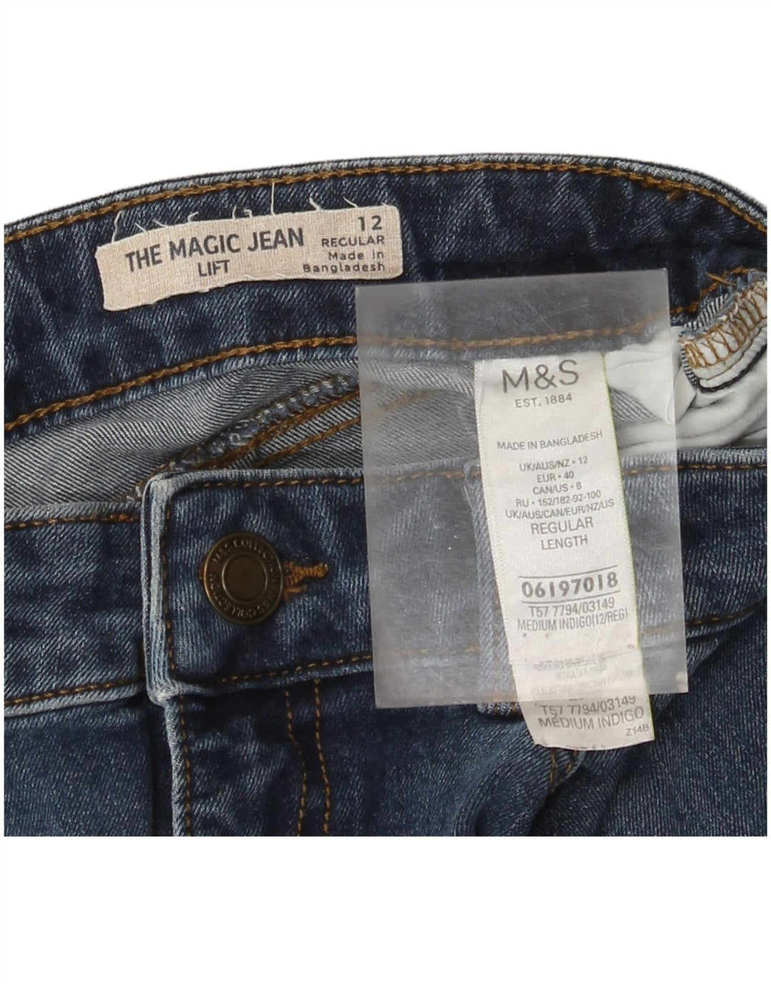 Marks & Spencer Dame Regular Slim Jeans UK 12 Medium W30 L28 Blå Bomuld