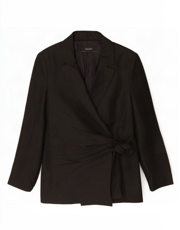 Zara Womens Wrap Blazer Jacket UK 16 Large Black Viscose