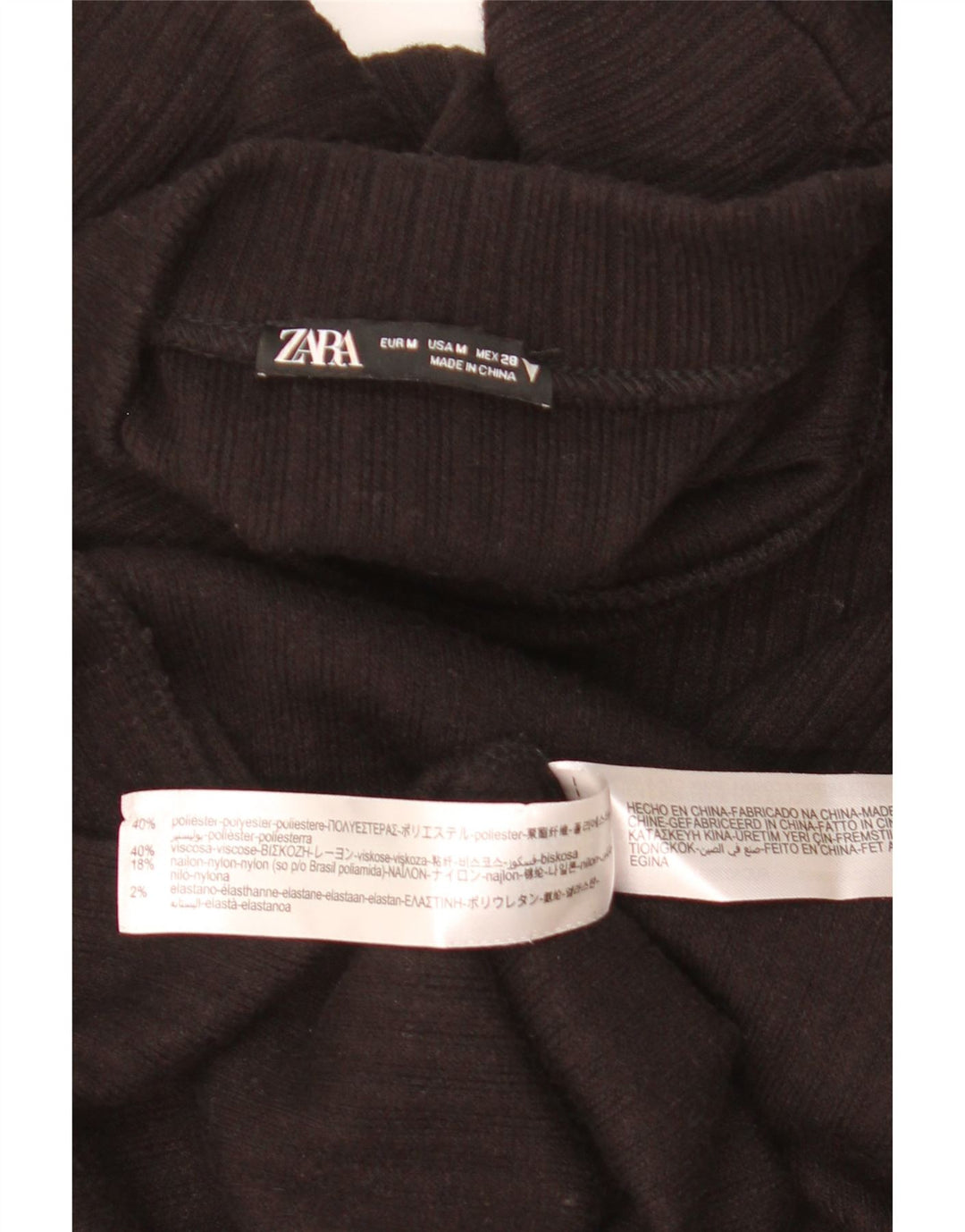 Zara Dame Langærmet Jumper Kjole UK 12 Medium Sort Polyester