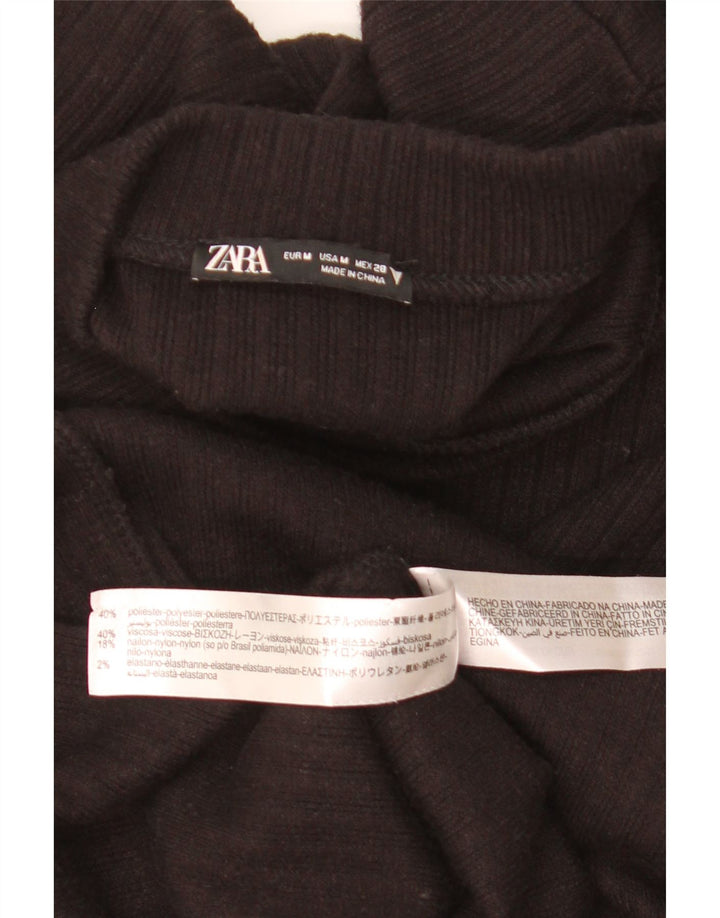 Zara Dame Langærmet Jumper Kjole UK 12 Medium Sort Polyester