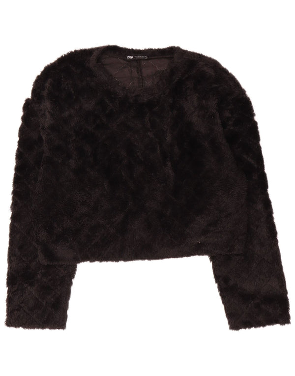 Zara Dame Crop Fleece Jumper UK 14 Medium Sort