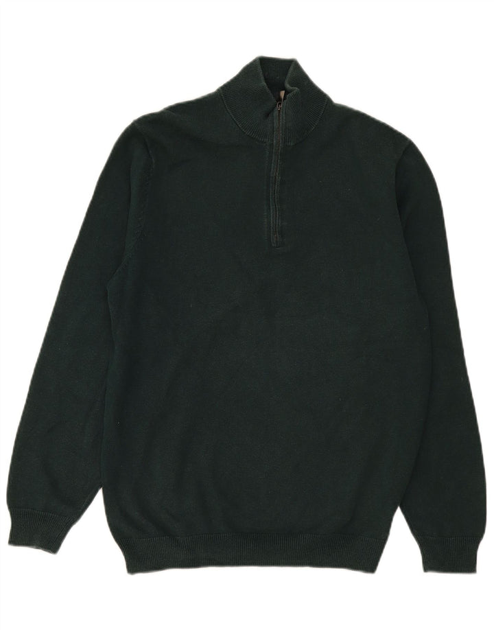 Massimo Dutti Herre Zip Neck Jumper Sweater Medium Grøn Bomuld