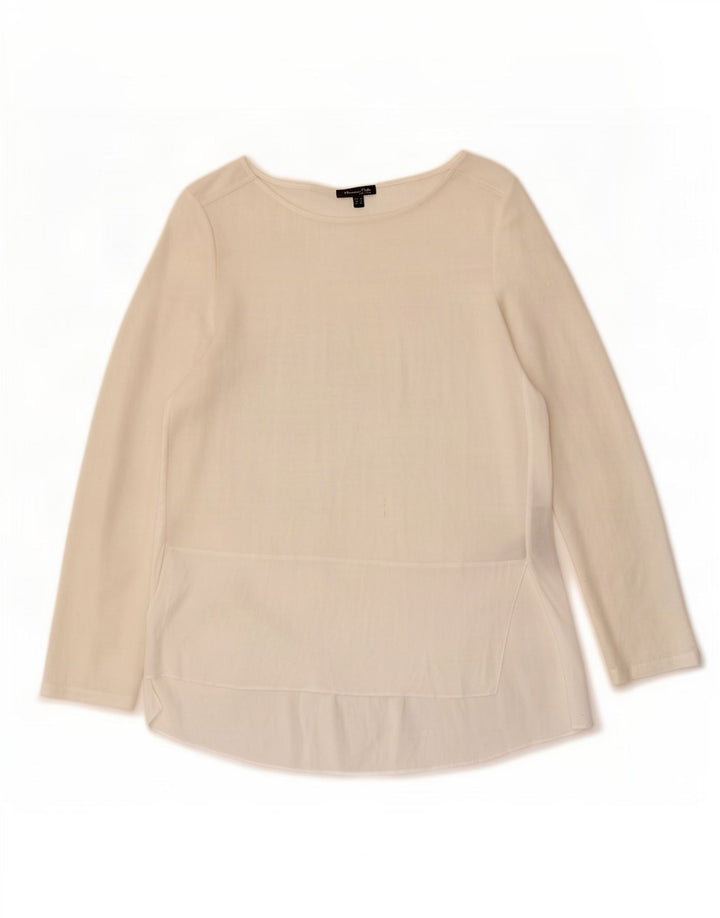 Massimo Dutti Dame Langærmet Bluse Top UK 10 Small White Viscose