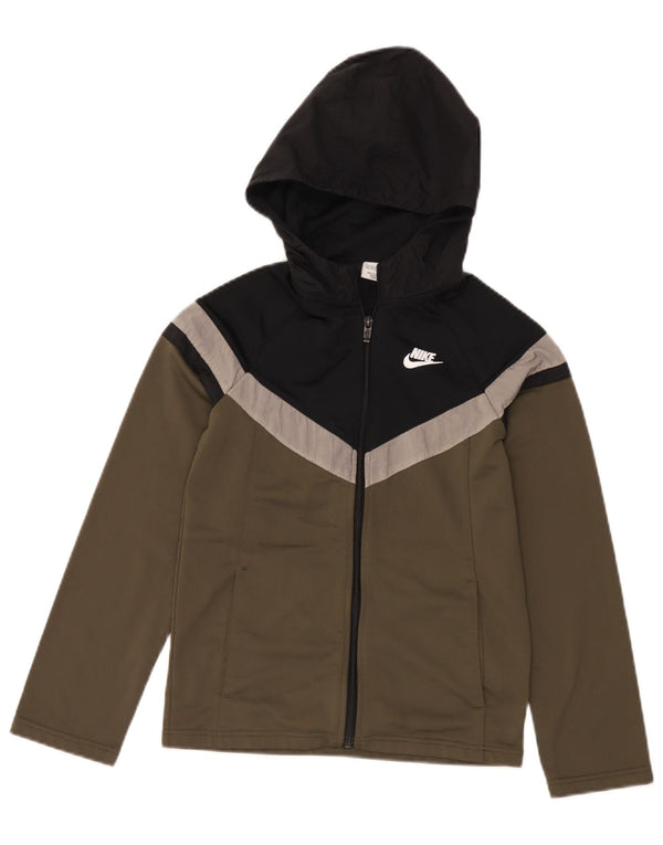 Nike hættetrøje med lynlås til piger 12-13 år Large Khaki Colourblock Polyester