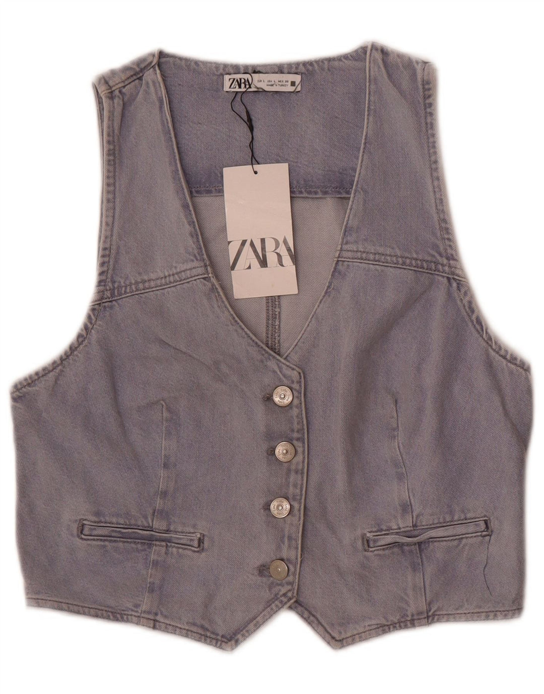 Zara Dame Denim Vest UK 14 Stor Blå Bomuld