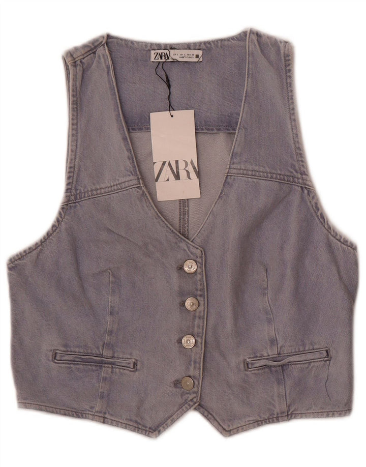 Zara Dame Denim Vest UK 14 Stor Blå Bomuld