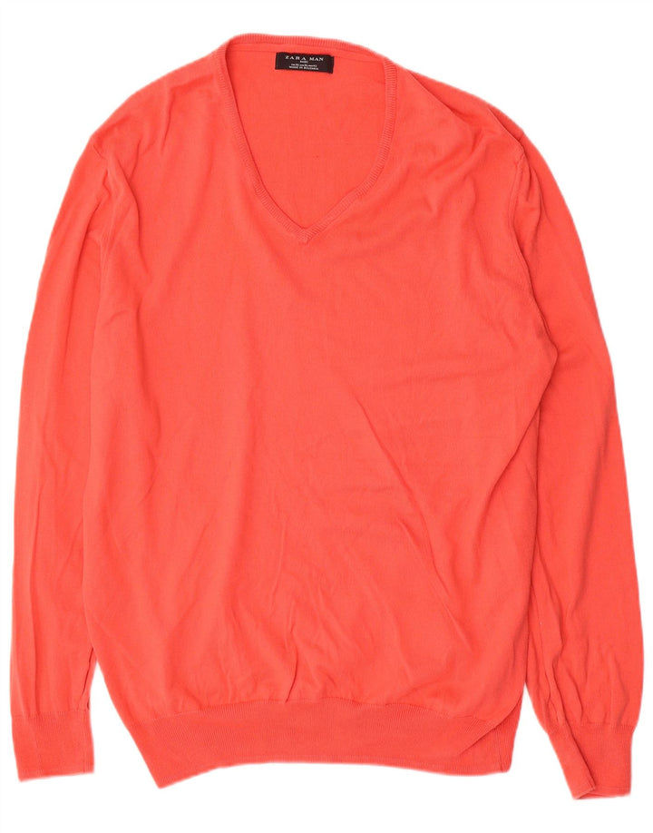 Zara Herre V-hals sweater XL Rød Bomuld