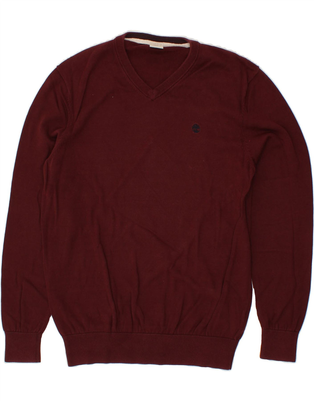 TIMBERLAND Mens V-Neck Jumper Sweater Medium Maroon Cotton Vintage Timberland and Second-Hand Timberland from Messina Hembry 