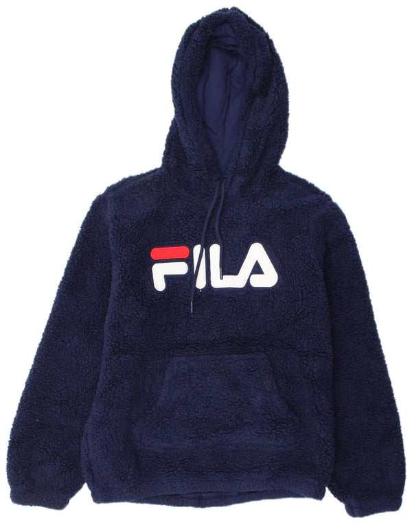 FILA grafisk fleece-hættetrøje til kvinder UK 14 Medium marineblå polyester