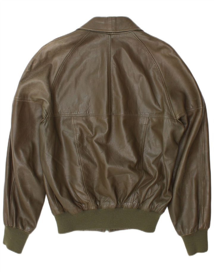 Vintage Herre Bomber Læderjakke UK 38 Medium Khaki