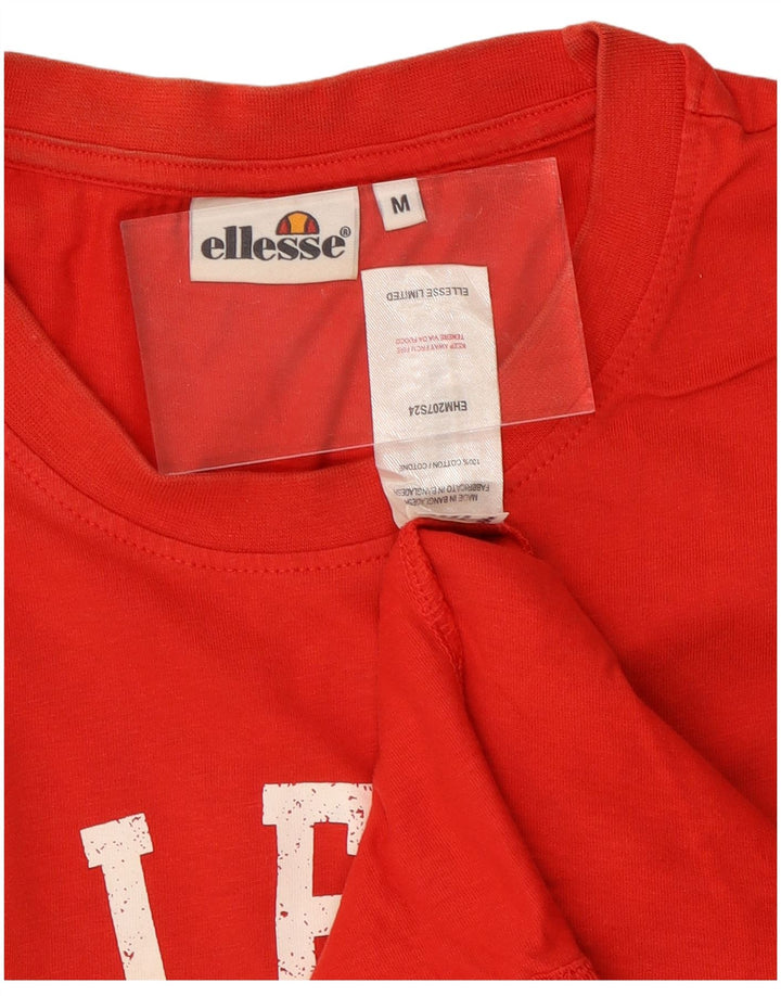 ELLESSE Herre grafisk T-shirt Top Medium Rød Bomuld
