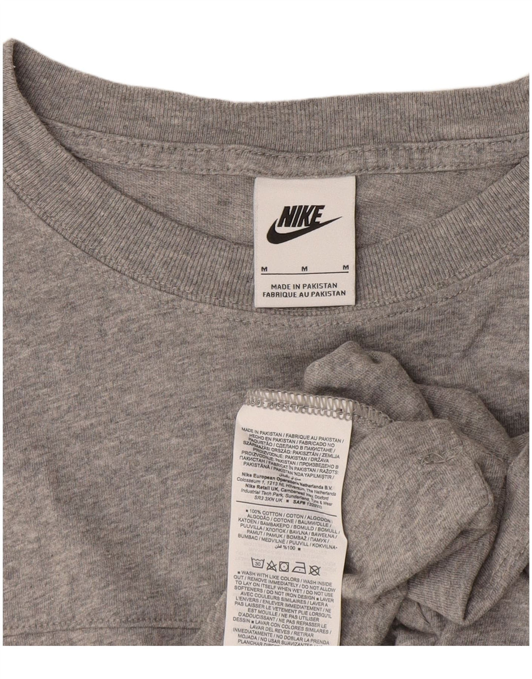 NIKE Dame Crop Graphic T-Shirt Top UK 14 Medium Grey Colourblock Bomuld