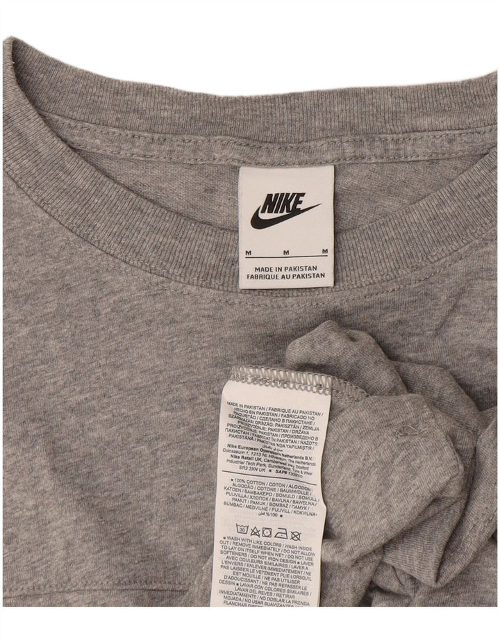 NIKE Dame Crop Graphic T-Shirt Top UK 14 Medium Grey Colourblock Bomuld
