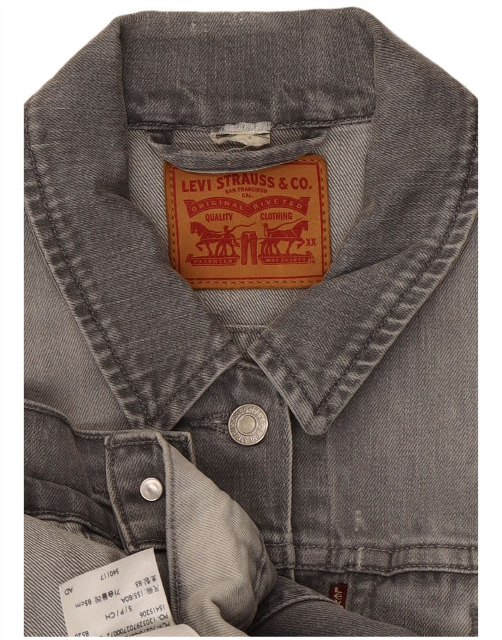 LEVI'S Dame Crop Denim Jacket UK 10 Small Grey Bomuld