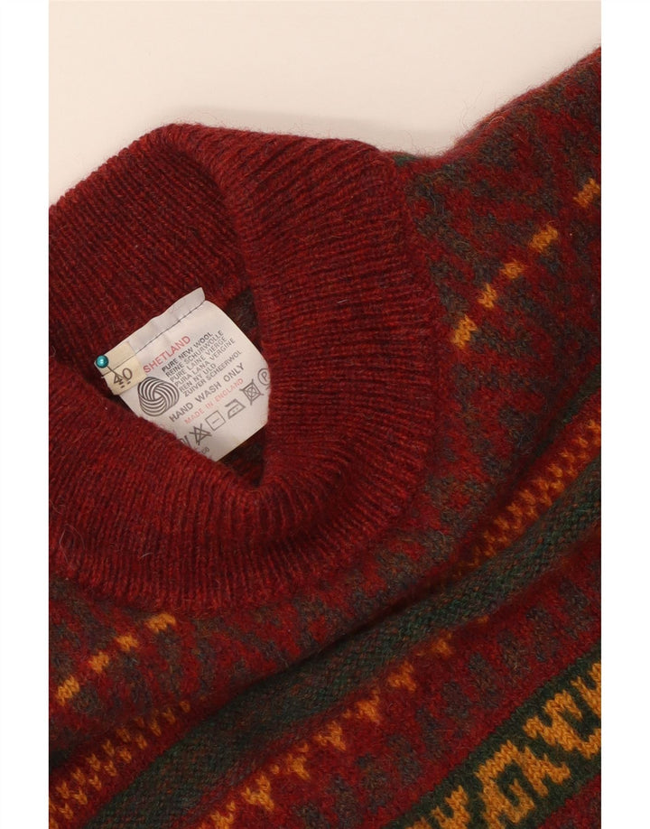 Vintage Herre Turtle Neck Jumper Sweater UK 40 Medium Rød Geometrisk Ny Uld