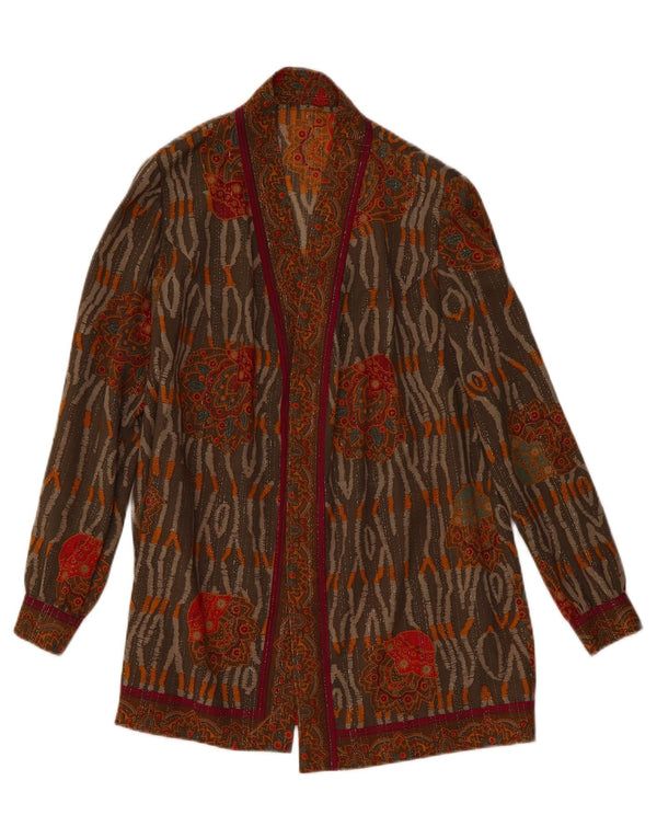 Vintage Dame Longline Cardigan Top UK 18 XL Brown Floral